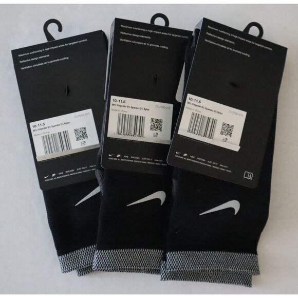 3 PRS-Nike Spark CU7200 WMN 11.5-13 MEN 10-11.5 Black Cushion Crew Running Socks - Picture 2 of 7